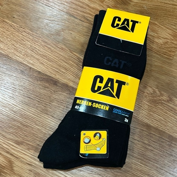 CAT Herren-Socken Cool max black cotton socks  43/46  3 pairs new w tag - Picture 1 of 4